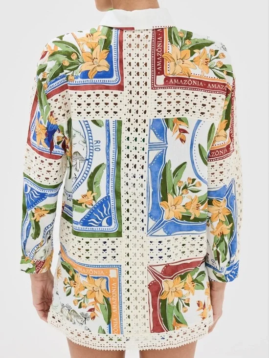 Farm Rio Tropical Destination Crochet Shirt Off White Medium NWT $248 - Picture 16 of 16